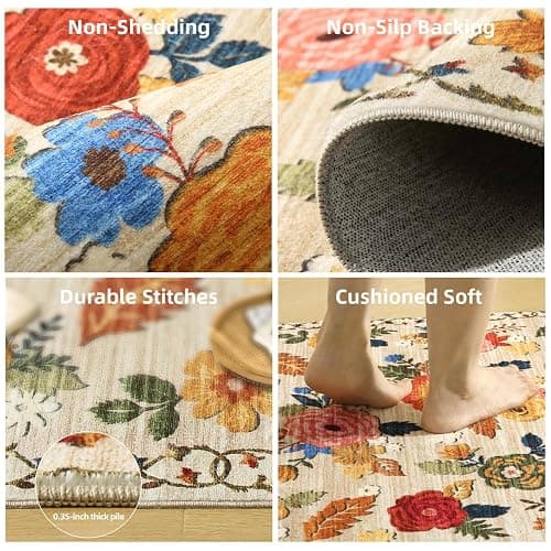 Machine Washable Runner Rug for Hallway: 2'6"x8' Kitchen Runners Rug with Rubber Backing Non Slip Stain Resistant Floral Floor Rug Soft Carpet Runners for Indoor Entryway Bedroom Bedside Living Room thumbnail 3