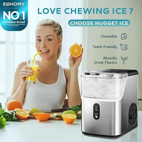 EUHOMY Nugget Ice Makers for Countertop with Ice Scoop & Basket, Self-Cleaning Sonic Pebble/Pellet Ice Maker Machine with 35lbs/24H Soft Ice for Home/Kitchen/Office, Stainless Steel, Silver thumbnail 4