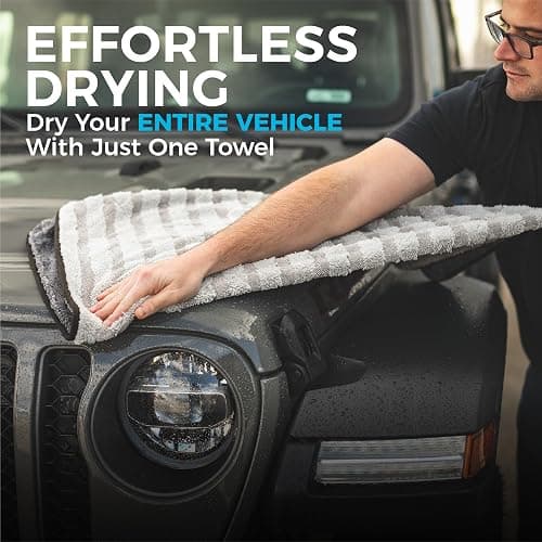 The Rag Company Gauntlet Car Drying Towel - 70/30 Korean Microfiber, Dries Faster Without Scratching, 900gsm, 30x36 inches, Ice Grey/Grey, Pack of 1 thumbnail 2