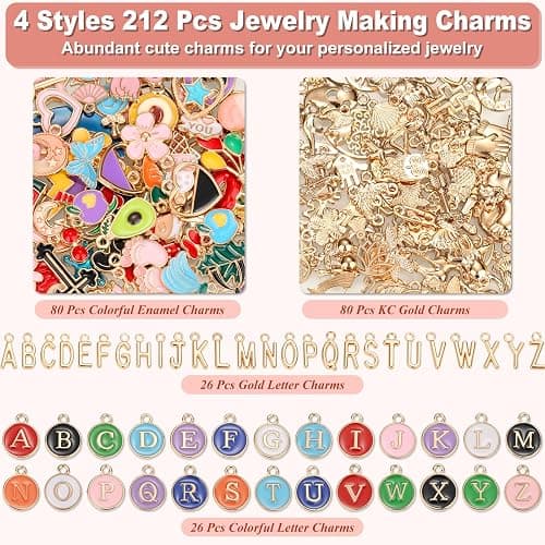 485 Pcs Charms Lip Gloss Keychain Making Kit, DIY Bag Charm Kit Including 40 Key Chain Hooks 30 Extender Chains 212 Gold Charms & Letter 200 Jump Rings 1 Plier and 1 Puncher for Craft Supplies thumbnail 2