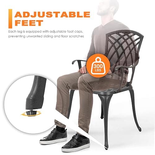 NUU GARDEN Bistro Set 3 Piece Outdoor All Weather Cast Aluminum Patio Bistro Set Patio Table and Chairs Set of 2 with Umbrella Hole for Backyard, Balcony, Front Porch, Lawn, Black thumbnail 5