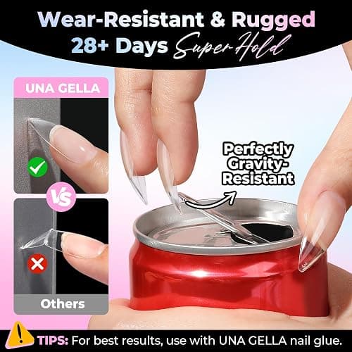 UNA GELLA Stiletto Gel Nail Tips Medium 15 Sizes 300PCS Pre-Etched Clear Acrylic Nail Tips Easy DIY Salon Stiletto Almond Press On Nails Snug Fit Full False Fake Tips Extensions Long-Lasting Hold thumbnail 4