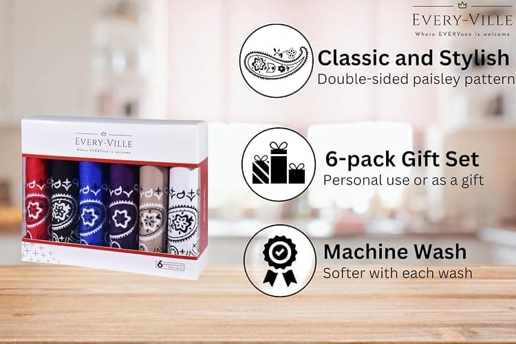 6-Pack 100% Cotton Bandanas Gift Set – 22x22 Inch Paisley Head Wraps form Men & Women, Neck & Face Scarves thumbnail 3