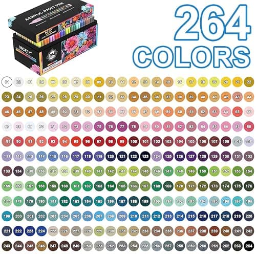 NICETY Set de 264 Feutres Acryliques à Pointe Pinceau - Marqueurs Peinture à l'Eau Multi-Supports pour Pierre, Bois, Céramique, Verre - Pointe Flexible 1-6mm pour Artistes, Débutants et Adultes thumbnail 5