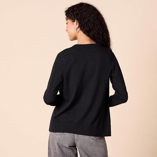 Amazon Essentials Women's Lightweight Crewneck Cardigan Sweater (Available in Plus Size) - X-Small - Black thumbnail 3
