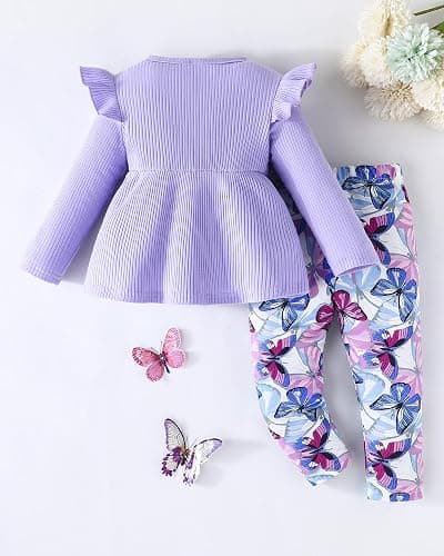 Jecson Toddler Baby Girl Clothes: Cotton Soft Outfits Set A-Line Top & Butterfly-Print Pants Cute Fall Home Outdoor 6M-4Y thumbnail 3