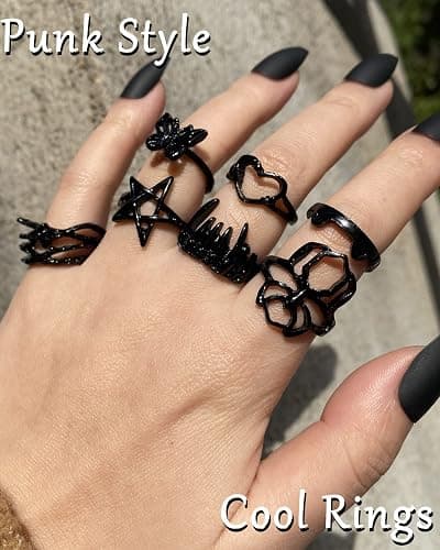 Black Gothic Vintage Rings Set - 20-30 PCS Cool Punk Jewelry with Snake, Butterfly, and Star Stacking Rings, Gift for Men, Women, Boys thumbnail 3