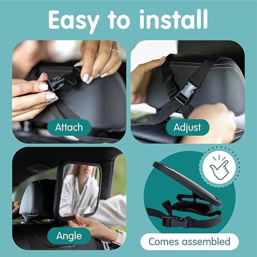 Onco Baby Car Mirror for Back Seat - Double Award-Winning, 100% Shatterproof Mirror, 360° Baby Must Haves, New Born Essentials, Car Mirror Rear Facing, Universal & Shake-Proof thumbnail 7