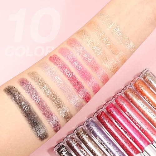 LANGMANNI 10 Colors Diamond Glitter Lip Gloss Set,Long Lasting High Shine Shimmer Liquid Lipstick Set,Hydrating,Moisturizing Lip Gloss Kit Gift Makeup For Girls thumbnail 3