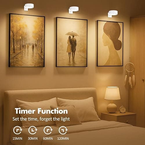 3Pcs Picture Light Battery Operated, Wireless Led Painting Light with Remote Dimmable and Timer, 3 Lighting Modes Art Display Light for Picture Frame Artworking Portrait, Wall Decorative Puck Lights thumbnail 8