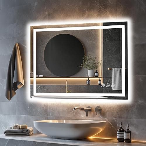 Homsion LED Bathroom Mirror, 40"x32" with Frontlit and Backlit Anti-Fog Mirror with Lights LED Vanity Mirror for Bathroom 3 Colors Temperature & Dimmable Bathroom Mirror with HD Tempered Glass thumbnail 2