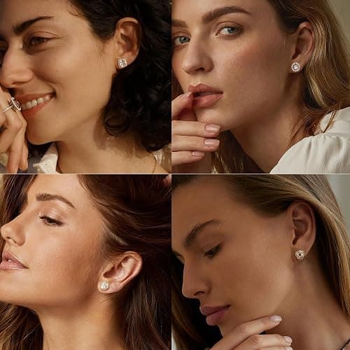 ZELORES 4 Pairs Sterling Silver CZ Stud Earrings for Women 14K Gold Plated Brilliant Celtic Heart Big Stud Earrings Set Cubic Zirconia Earrings Studs for Sensitive Ear thumbnail 3