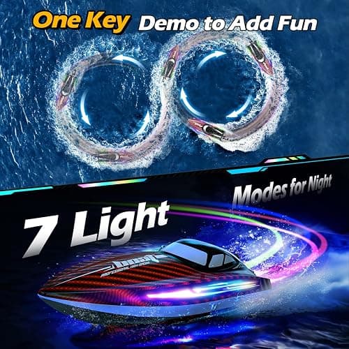 RC Boat 30KMH with 7Light Modes,Remote Control Electric Fast Speed Boat for Adults Kids 8-12 Lake Pool Water Play,Self-righting,Demo,Water Cooling,Full Waterproof,20 Mins,Low Battery Alert,2.4Ghz,Red - Red thumbnail 4
