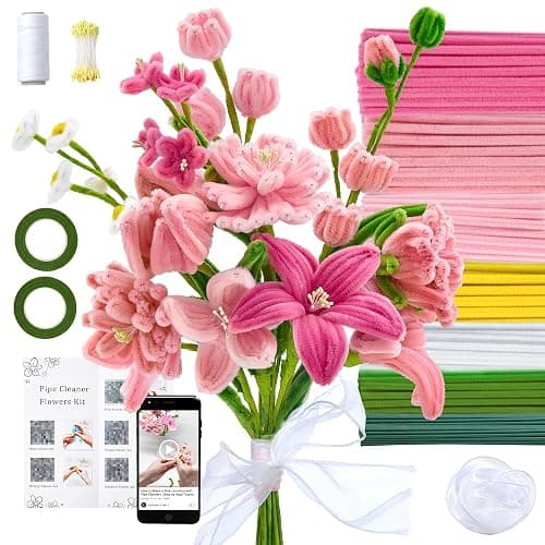 LENYNAL 500 Pcs Pastel Pipe Cleaners Bulk Craft, Pink Pipe Cleaner Flower Kit, Glue-Free & Safe for Kids, Step-by-Step Tutorial, 6 Colors Chenille Stems for Flower Making - Image 1