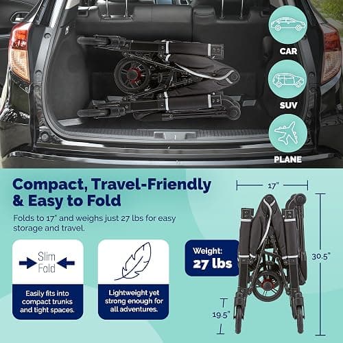 Kolcraft 2-Kid Stroller Wagon, Zero-Turn 360° Steering, Lightweight 27 lb Foldable Wagon Stroller with Push/Pull Handle, 110 lb Capacity, UPF 50+ Canopy, All-Terrain EVA Wheels, 5-Point Harnesses thumbnail 4