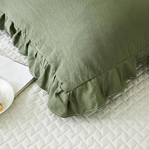 Shabby Chic Olive Green Body Pillow Cover - 20x54in Long Pillowcase with Ruffled Fringe Decor thumbnail 7