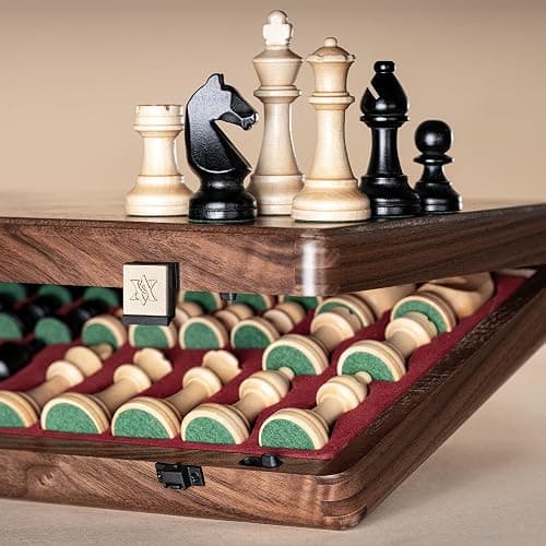 A&A Premium Chess Board Game Set, 15" Wooden Chess Board & 3" King Height Unique Chess Pieces with 2 Extra Queens, Portable Travel Chess Set for Adults Kids (Natural Walnut, 15 Inches) thumbnail 4