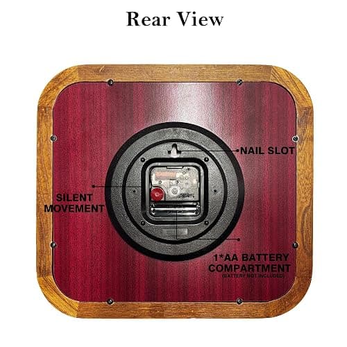 AYRELY® Rectangular Wooden Wall Clock – 12.8" W x 11.6" H (16" Diagonal) Vintage Elm Wood Frame, Metal Dial – Battery Operated Decorative Clock for Living Room, Kitchen, Office thumbnail 7