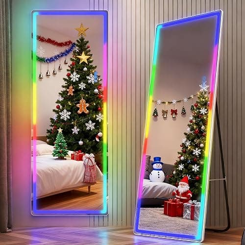 LVSOMT 63 X 22 Full Length Mirror with Lights, RGB Large Wall Mirror Full Length, Standing Full Body Dressing Mirror Wall Mounted Mirrors for Bedroom Living Room Cloakroom, White thumbnail 2