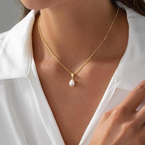 Yoosteel Gold Pearl Necklaces for Women, 14K Gold Plated Pearl Jewelry | Dainty Gold Plated Pearl Choker Pendant, Simple Elegant Necklaces for Women Trendy, Bridesmaid Wedding Gifts Jewelry - Image 1