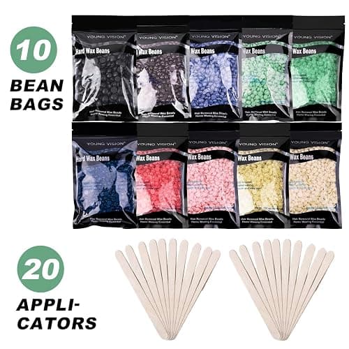 YOUNG VISION Hard Wax Beads for Hair Removal, 2.2lbs 1000g Refill Waxing Beads for Sensitive Skin Women, Face, Brazilian, Bikini, Body, Soft and Painless Waxing Beans, 10 Packs, Multi Color thumbnail 9