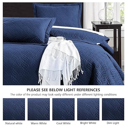 Love's cabin Quilts for Queen Bed Navy Blue Bedspreads - Soft Bed Summer Lightweight Bedspread Comforter - Modern Style Wave Pattern Coverlet for All Season - 3 Pieces (1 Quilt, 2 Pillow Shams) thumbnail 5