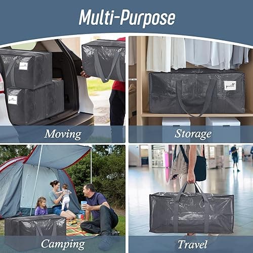 6 Pack Extra Heavy Duty Large Moving Bags with Strong Zipper & Comfortable Handles, Sturdy & Durable Clothes Storage Bags Totes Bins, Packing Moving Boxes for College Supplies, Gray - Gray - 6 Pack thumbnail 7