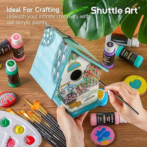 Shuttle Art 80 Colors Acrylic Paint, Acrylic Paint set with 12 Paint Brushes, 2oz/60ml Bottles, Rich Pigmented, Premium Paints for Artists, Beginners and Kids on Canvas Rocks Wood Ceramic thumbnail 7