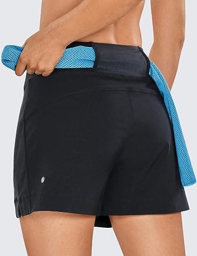CRZ YOGA Women's Lightweight Mid Rise Hiking Shorts 4'' - Stretch for Athletic Summer Travel Outdoor Golf with Zip Pockets - Medium - Black thumbnail 4