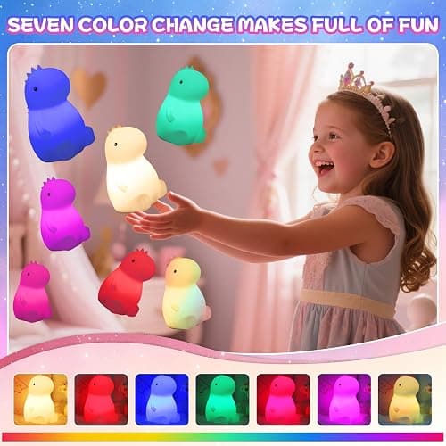loatme Night Light for Kids, Rechargeable Dimmable Silicone LED Nightlight with 7 Colors, Baby Nursery Night Lamp, Touch Squishy Lamp, Cute Gifts for Girls, Boys, Toddler Room Decor, Dinosaur thumbnail 2