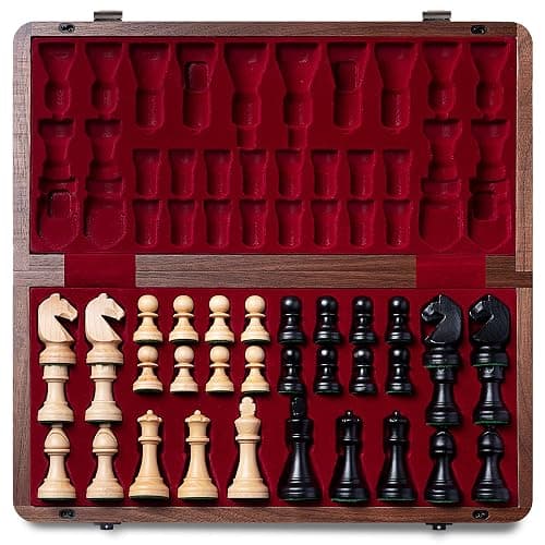 A&A Premium Chess Board Game Set, 15" Wooden Chess Board & 3" King Height Unique Chess Pieces with 2 Extra Queens, Portable Travel Chess Set for Adults Kids (Natural Walnut, 15 Inches) - Image 1