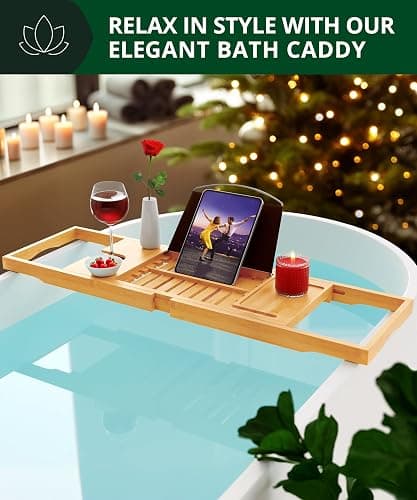 ROYAL CRAFT WOOD Premium Foldable Bathtub Tray Caddy - Wood Bath Tray for Tub, Bamboo Shelf, Expandable Bath Table Trays, Bathtub & Bathroom Accessories for New Home & Mothers, Birthday Gifts for Mom thumbnail 4