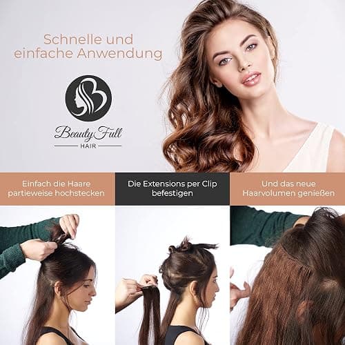 Beauty Full Hair Clip in Extensions Echthaar 45cm 100g Dunkelbraun | Haarverlängerung Echthaar Clip In | Lang & Voluminös | Echthaar Extensions für einen natürlichen Look | Echthaar Extensions Clip thumbnail 3