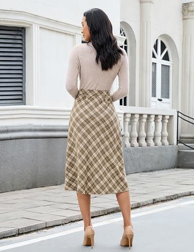 luvamia Plaid Skirts for Women Midi Length High Waisted Trendy A Line Elastic Waist Casual Office Work Fall Skirt thumbnail 8
