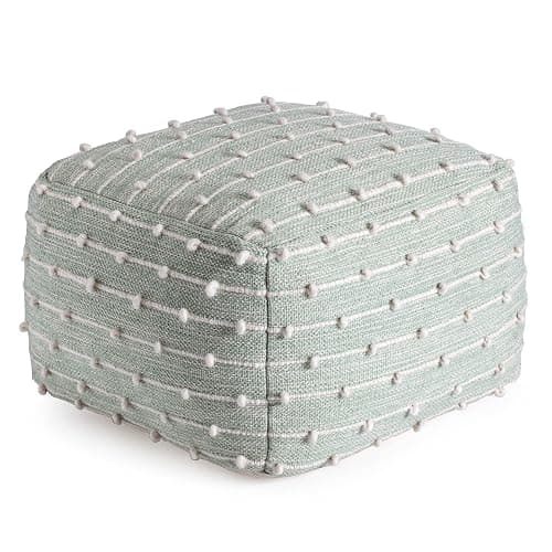 Anji Mountain 100% Handmade & Handcrafted Comfortable Home Décor Pouf Ottoman Footrest for Living Room, Bedroom, Nursery, Kidsroom, Patio Furniture - (22" x 22" x 16"- Teal,Ivory) thumbnail 3