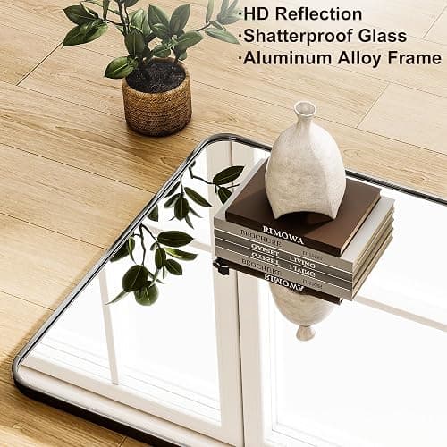 ZENOMIRRIS Black 21 x 56 Full Length Mirror Rounded Corner for Home Decor | Nano Floor Mirror with Stand Rect Full Body Mirror Aluminum Alloy Frame Standing Leaning or Hanging for Bedroom Checkroom thumbnail 3