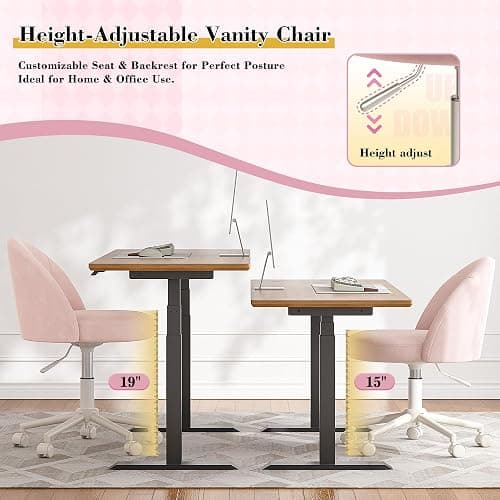 EnHomee Vanity Chair with Wheels, Pink Desk Chair with Back, Small Office Chair Armless for Makeup Room, Bedroom, Home Office thumbnail 7