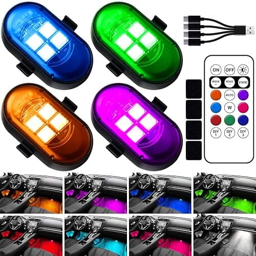 Upgraded Wireless LED Lights for Car, Rechargeable Interior Car Lights with 8 Colors Brightness Adjustable, 12H Battery Life, Remote Control, Mini Strobe Lights for Vehicle Motorcycle Bike Decor - Image 1