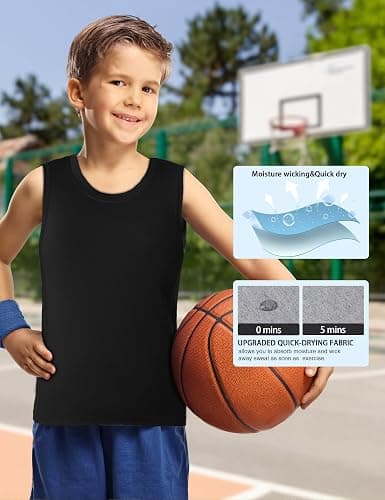 RIKUAOU Boys Compression Tank Tops Athletic Quick Dry Sleeveless Undershirts, Soft Tagless Base Layer Shirt for Kids Youth thumbnail 2