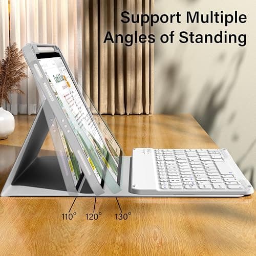 kenke for iPad 11/10th Gen Case with Keyboard 11/10.9 inch 2025 A16/2022, Detachable Wireless Bluetooth Keyboard Case with Bulit-in Pencil Holder, White Square Keycaps (Gray thumbnail 4
