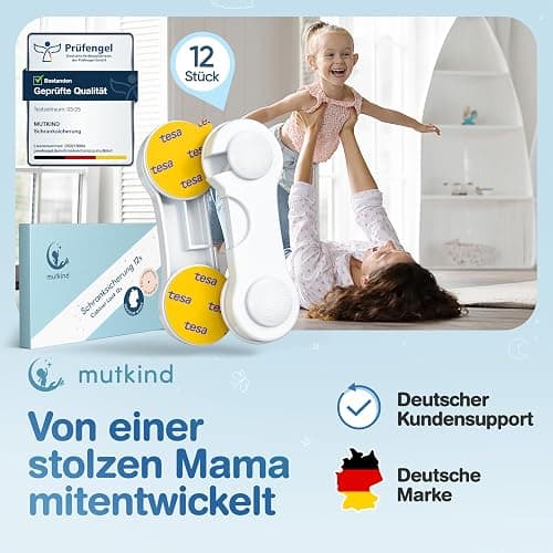 MUTKIND® 12 Stück Kindersicherung Schrank (Mit Kleber von TESA) - Extra Starker Halt - Schranksicherung Baby - Schubladensicherung für Schränke, Kühlschrank, Türen - Kindersicherung Schubladen Weiß thumbnail 7