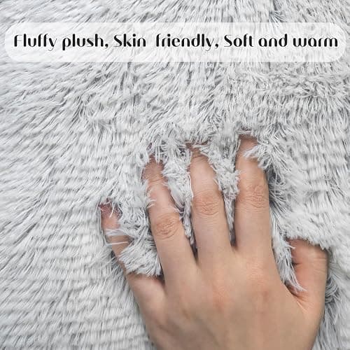 Uhomy 2 Packs Fluffy Accent Pillows Cover 18"x18", Soft Gray Ombre Faux Fur Throw Pillow Case, Modern Luxury Decorative Square Cushion Cover for Farmhouse Home Decor for Sofa/Bed/Chair, 45x45cm thumbnail 3