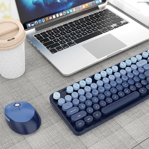 Nowlike Wireless Keyboard and Mouse Combo, Retro Typewriter Keyboard with Round Keycaps, Full-Size Ergonomic, Blue, Ideal for Windows PC, Home, Office, and College, Wireless Keyboard Mouse Combo thumbnail 9