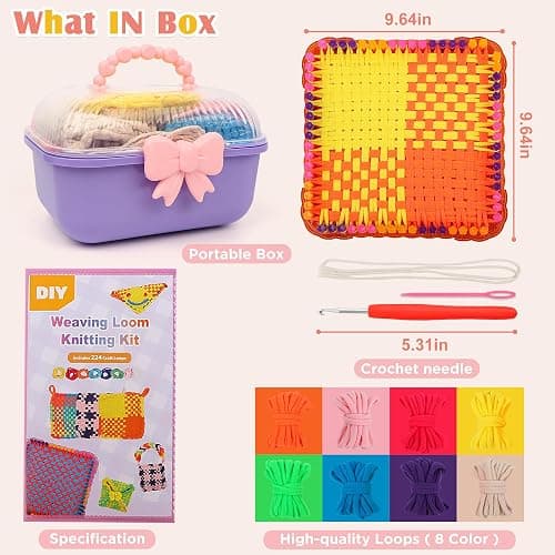 Weaving Loom Kit for Kids Ages 8-12, DIY Arts and Crafts Loom Knitting Projects Set, Ideas Birthday Gifts for Girls Toys, Crochet Kit for Beginners Potholder Tools Creative Supplies With Elastic Cord thumbnail 5