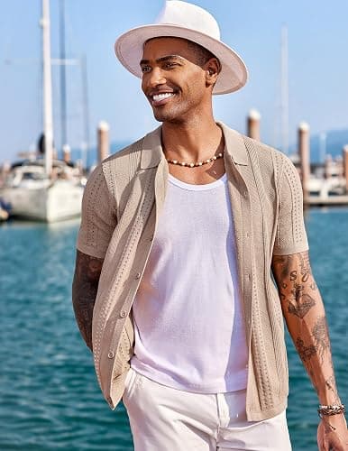 COOFANDY Men's Knit Shirts Short Sleeve Button Down Polo Shirt Fashion Casual Summer Beach Shirts thumbnail 5