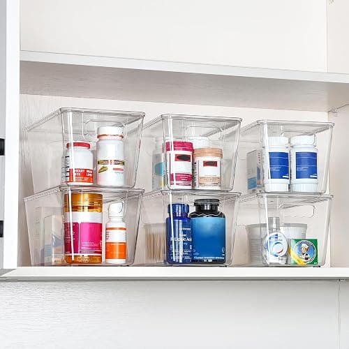 Vtopmart 1 Pack Clear Stackable Storage Bins with Lids, Medium Plastic Containers with Handle for Pantry Organizer and Storage,Perfect for Kitchen,Fridge,Cabinet, Closet,Bathroom Organization thumbnail 6
