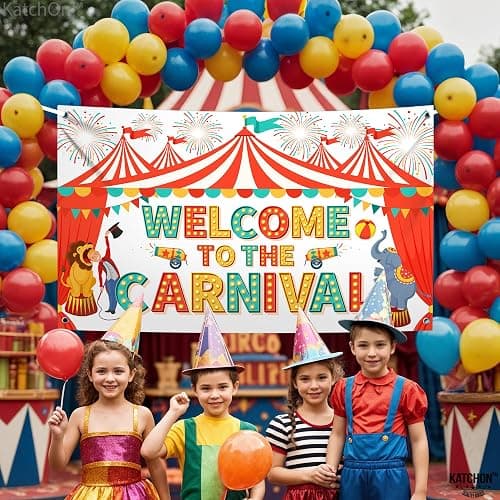 KatchOn, Welcome To The Carnival Banner - XtraLarge 72x44 Inch | Carnival Backdrop, Carnival Decorations, Carnival Theme Party Decorations | Carnival Games, Circus Theme Party Decorations thumbnail 6