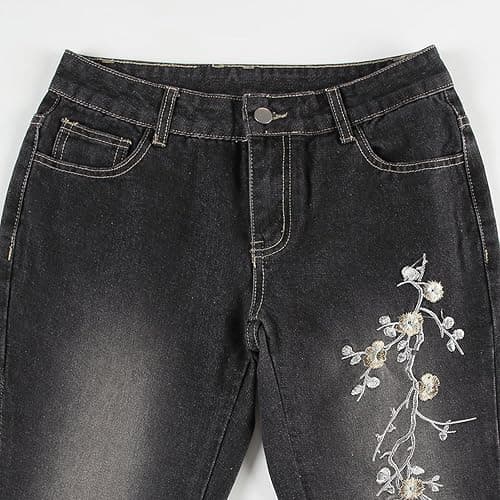 Women Bell Bottom Jeans Stretchy Flare Mid Rise Embroidery Vintage Denim Pants 90s Outfits Y2k Clothes thumbnail 6