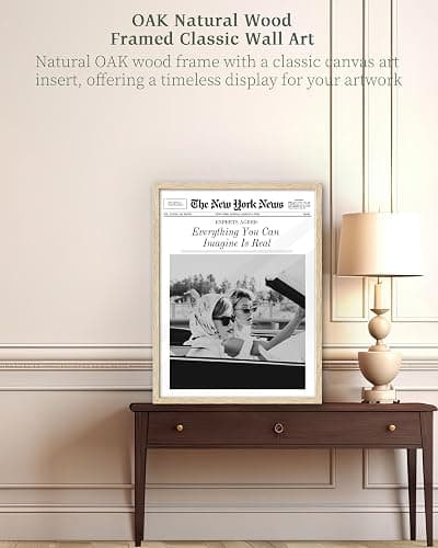 iHery Everything You Can Imagine Is Real Framed Trendy NewsPaper Wall Art, Natural OAK Wood 12x16in Canvas Wall Art Decor For Bedroom, Vintage Hot Girls Prints Living Room Home Décor 1Pack thumbnail 4