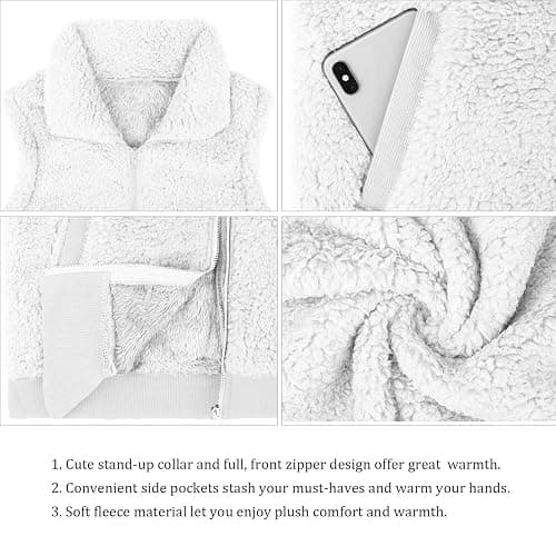 LOMON Womens Fuzzy Fleece Vest, Casual Warm Sleeveless Zip Up Sherpa Vest Jacket with Pockets for Fall/Winter thumbnail 4